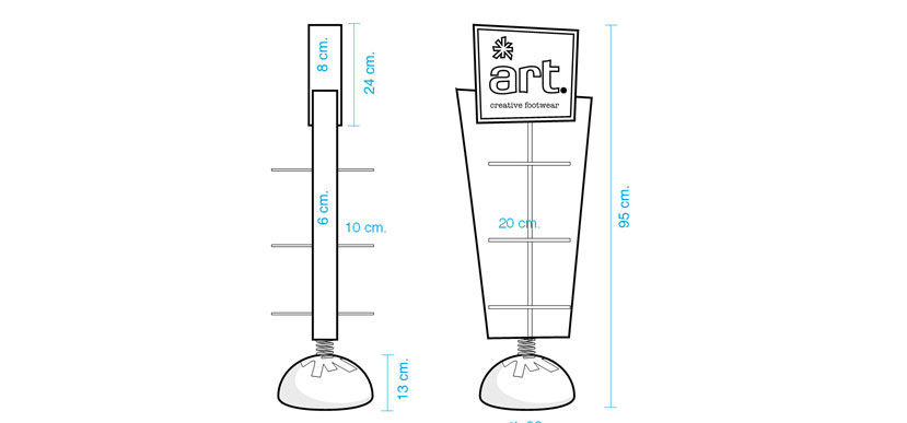 On Target presenta un display metálico para suelo de zapatos para la marca ART. Diseño de planos.