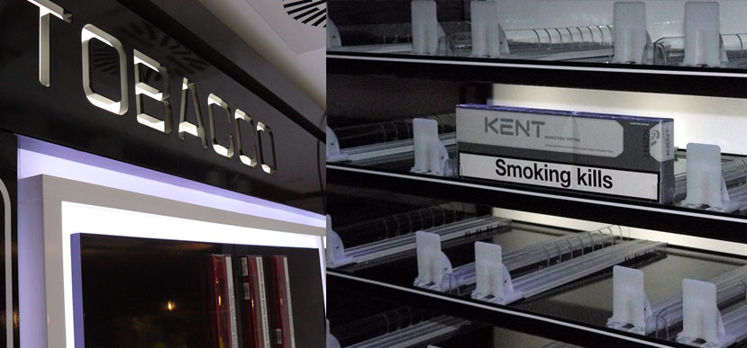 On Target diseña y fabrica un mueble expositor para tabaco iluminado mediante leds para el aeropuerto internacional de Larnaca en Chipre.