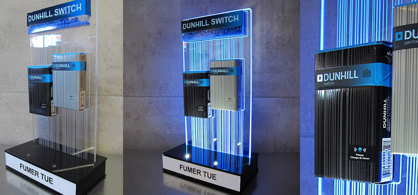 On Target PLV presenta un expositor luminoso sobremesa led luz filtrante Dunhill.