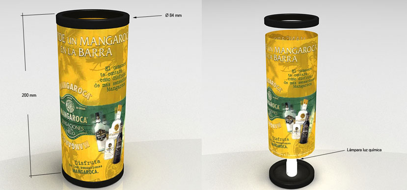 On Target diseña y fabrica unas lámparas promocionales realizadas en polipropileno impreso para Mangaroca.